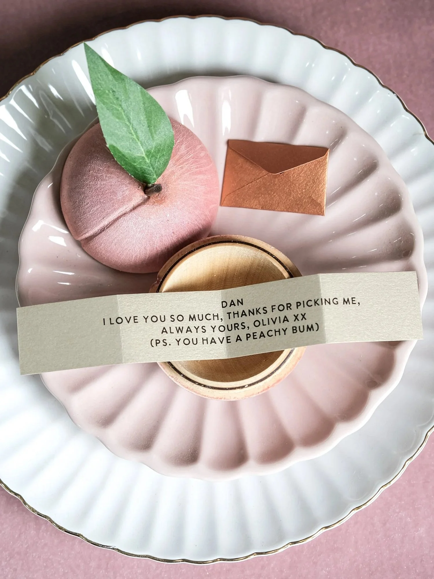 Wooden peach with secret message