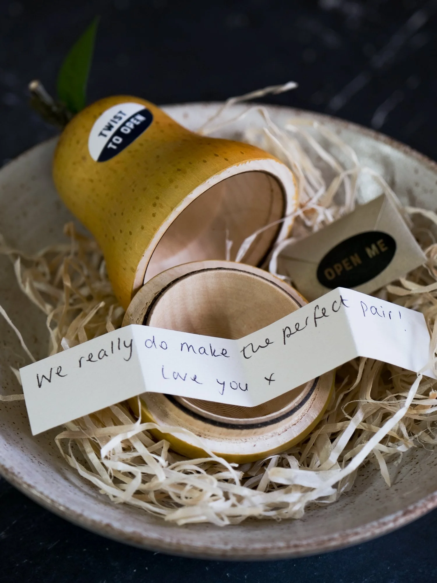 The Perfect Pear with secret love note, anniversary and valentines gift
