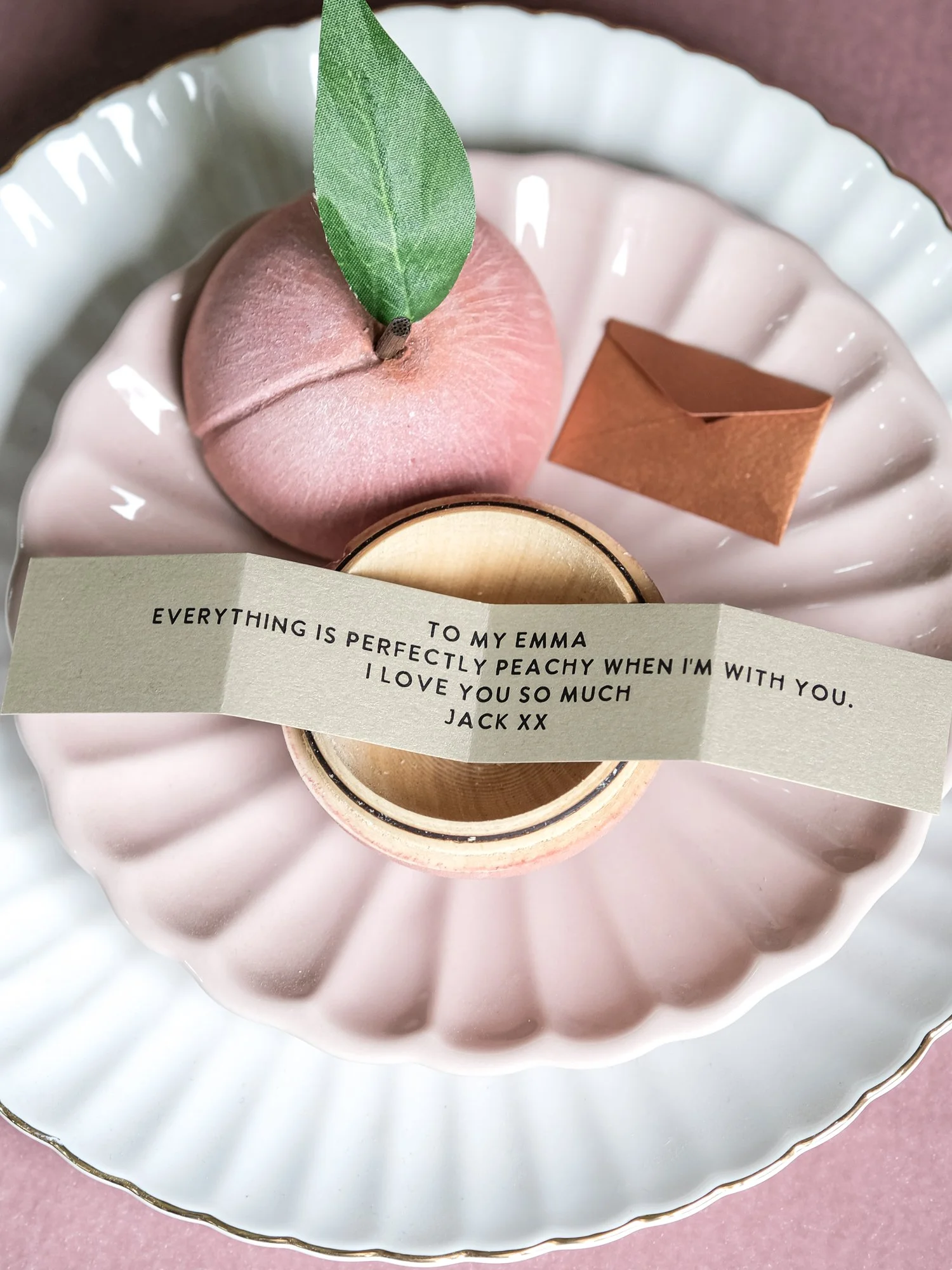 Wooden peach with secret message
