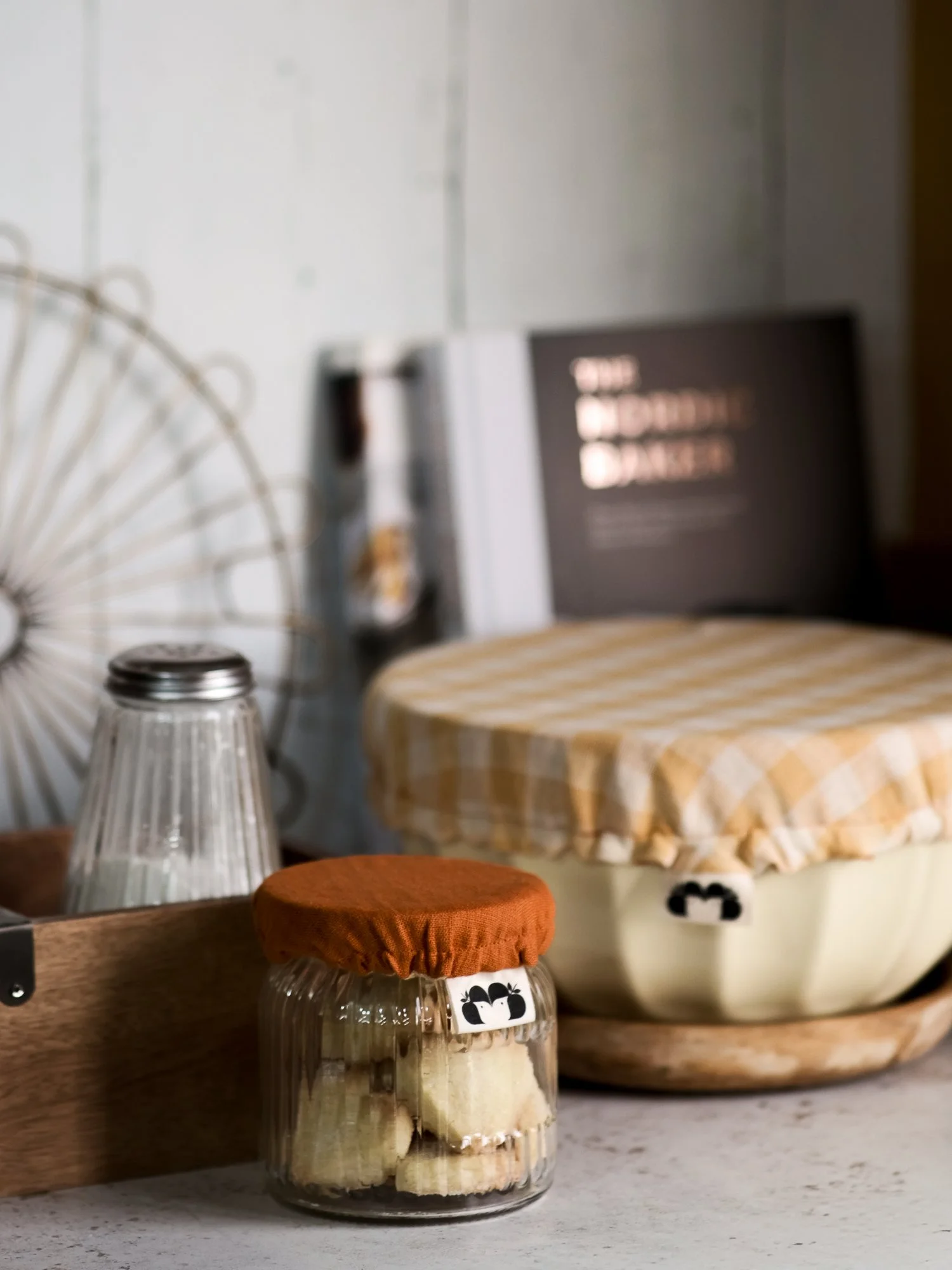 Reusable linen bowl covers in gingham cottagecore style