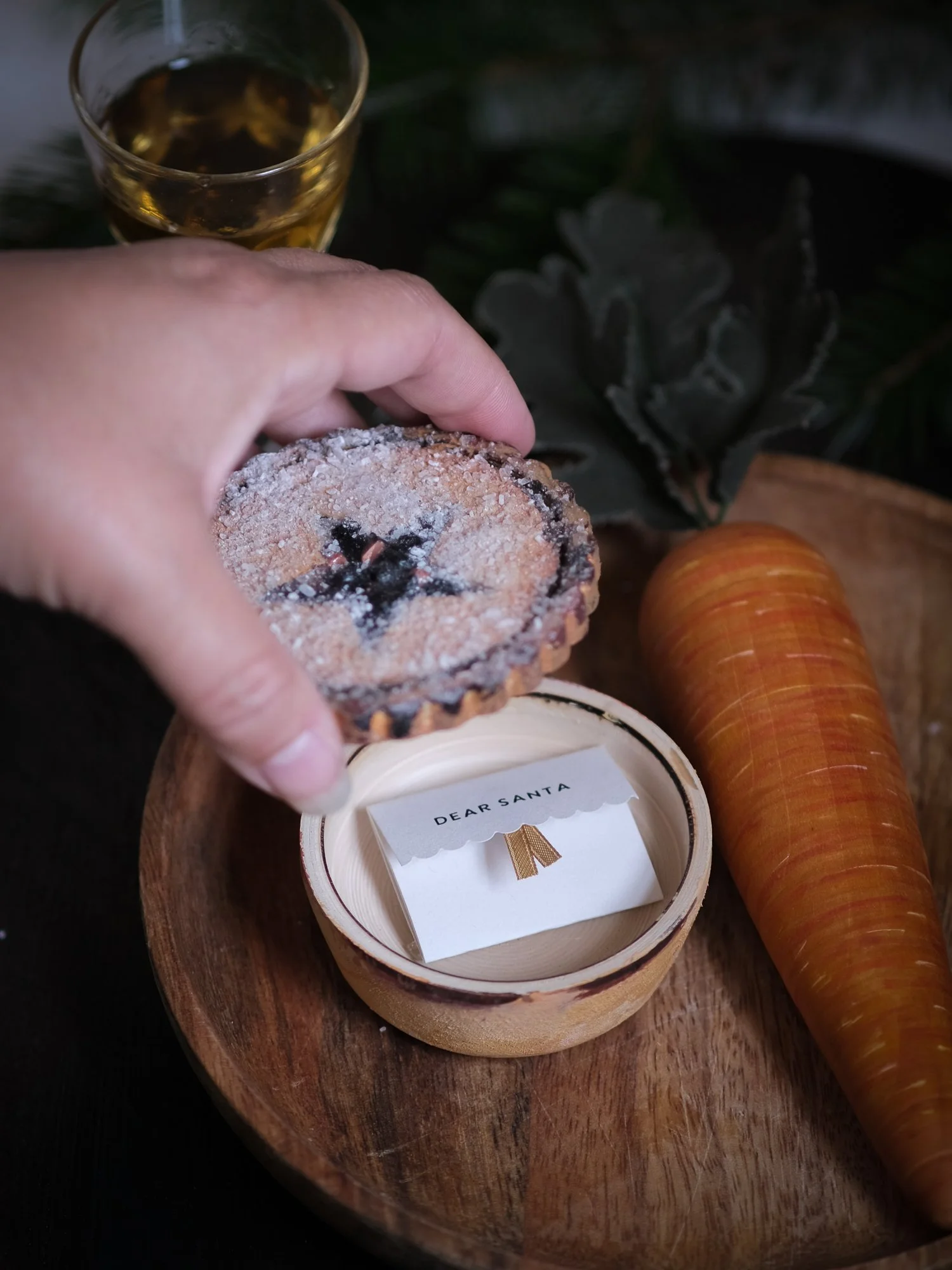Santa's Christmas Eve Mince Pie handpainted wooden decoration