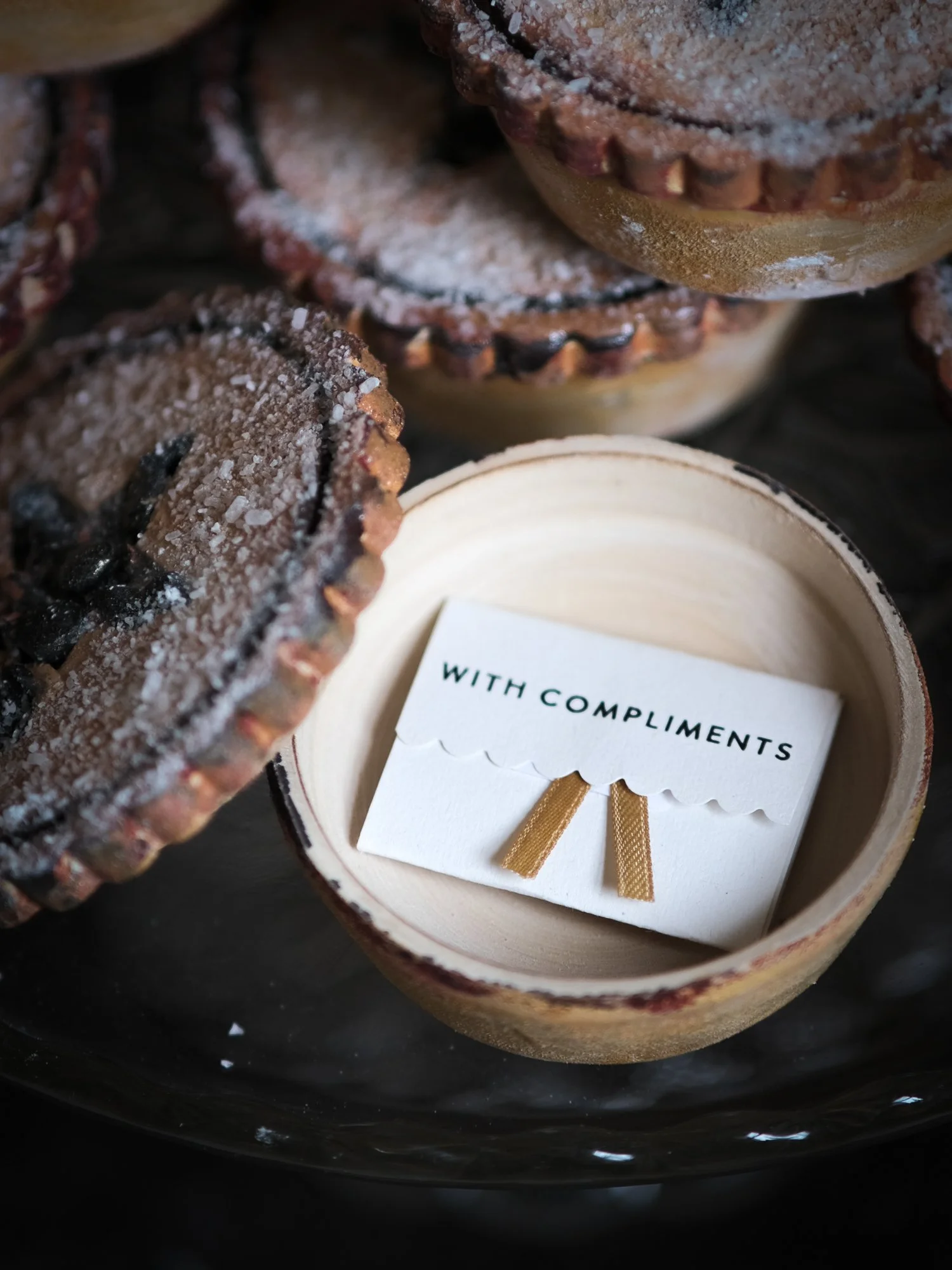 Handpainted wooden christmas mince pie with secret message