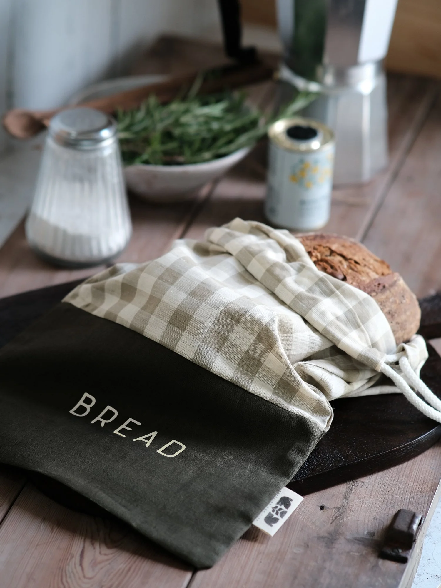 Gingham bread storage bag