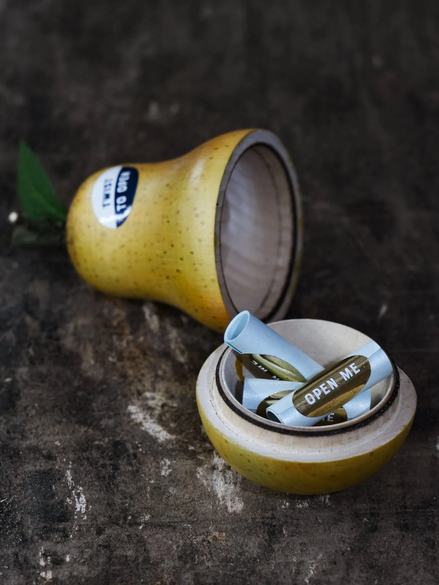 When Things Go A Little Pear Shaped wooden pear with hidden messages