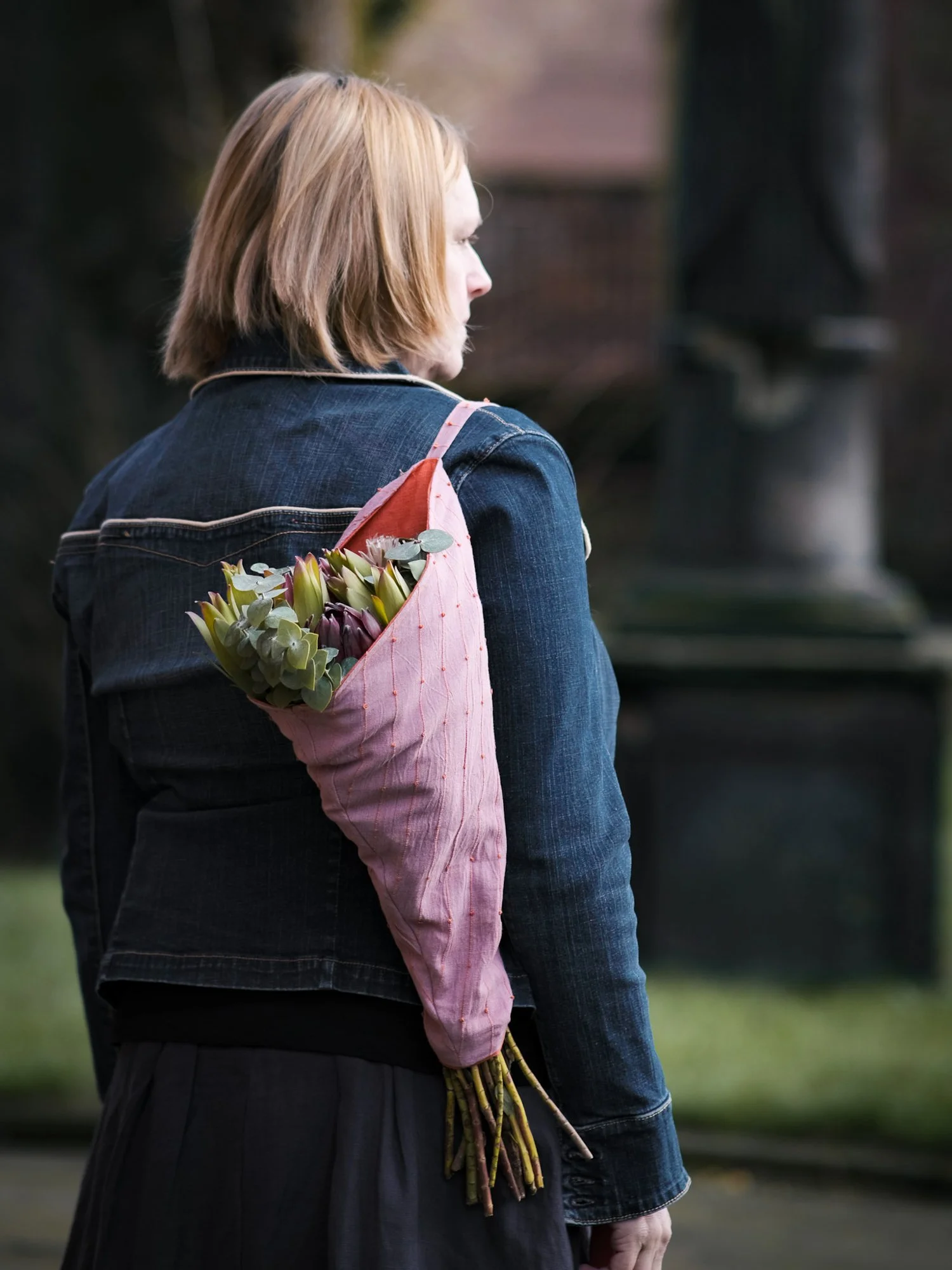 Pink & Orange Linen Reusable Flower Bag
