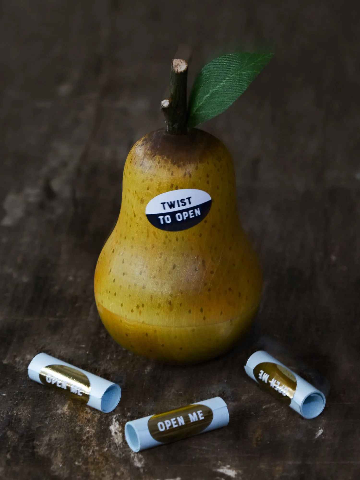 When Things Go A Little Pear Shaped wooden pear with hidden messages