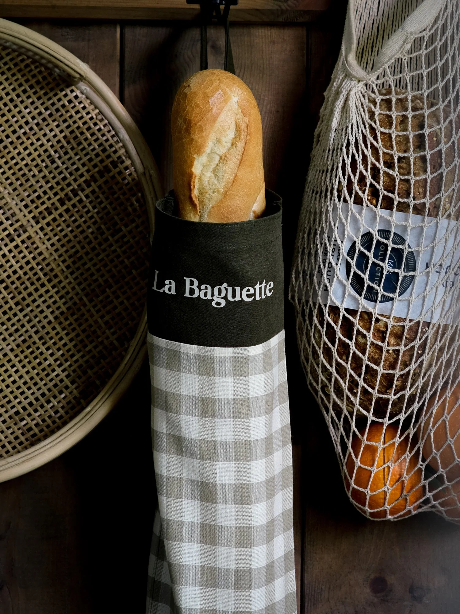 GINGHAM BAGUETTE SHOPPING BAG