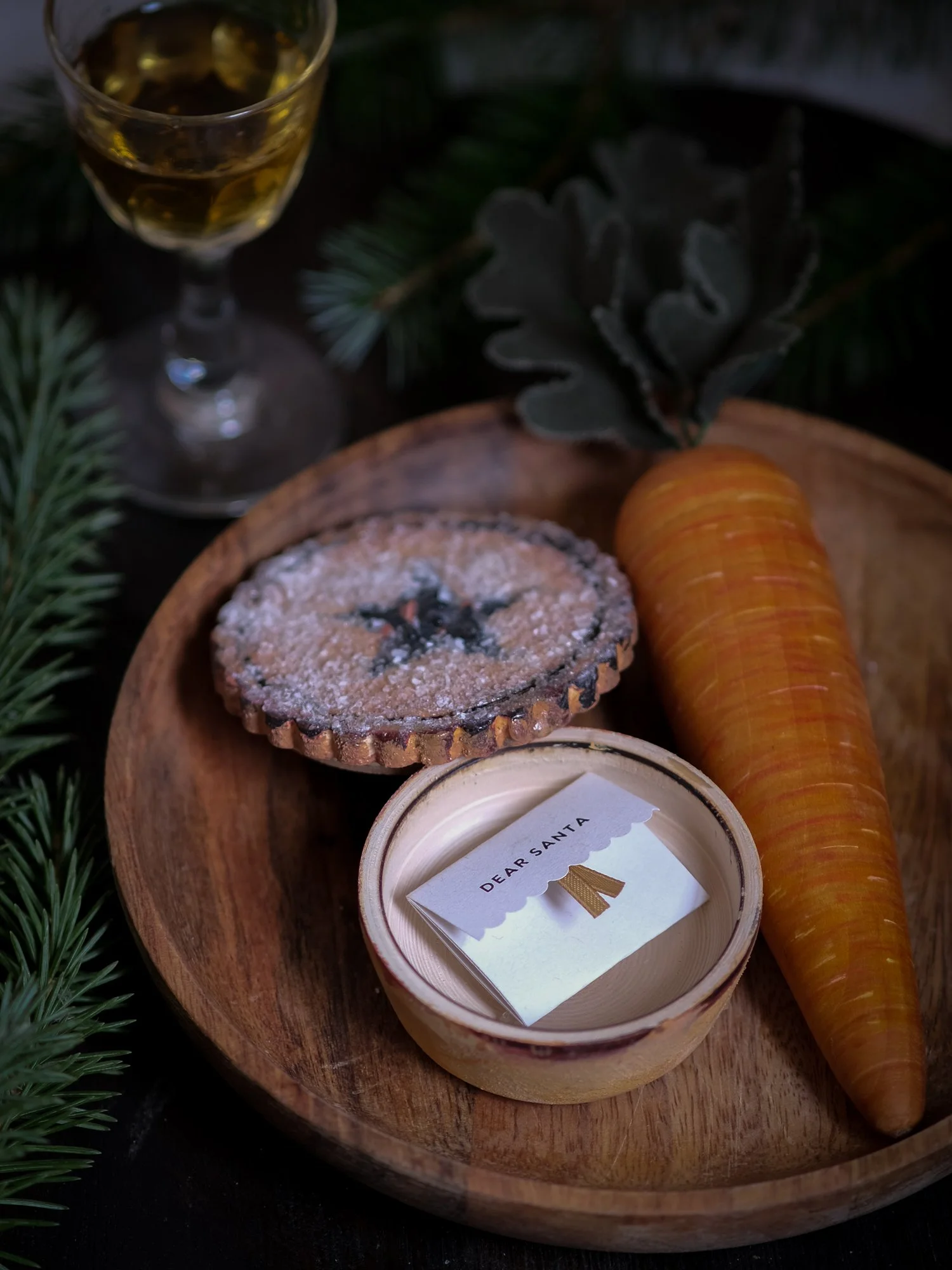 Santa's Christmas Eve Mince Pie handpainted wooden decoration