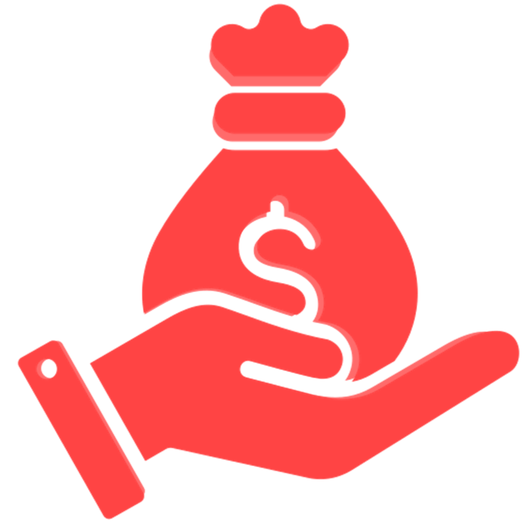 A red hand holding a money bag with a dollar sign, representing financial or monetary concepts.