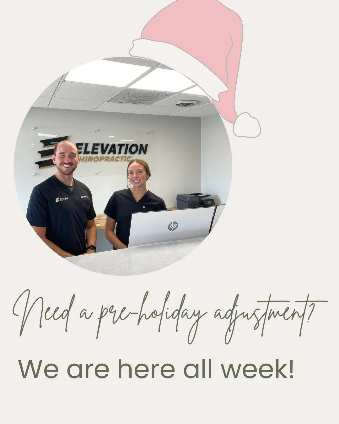 🎄 Need a pre-holiday adjustment?
We&rsquo;re here all week to help you feel your best before the festivities begin! Come get aligned before the cookies, chaos, and Christmas fun kick in. 😄✨

We are here for you:

Monday-Thursday 9-1, 3-6 and Friday