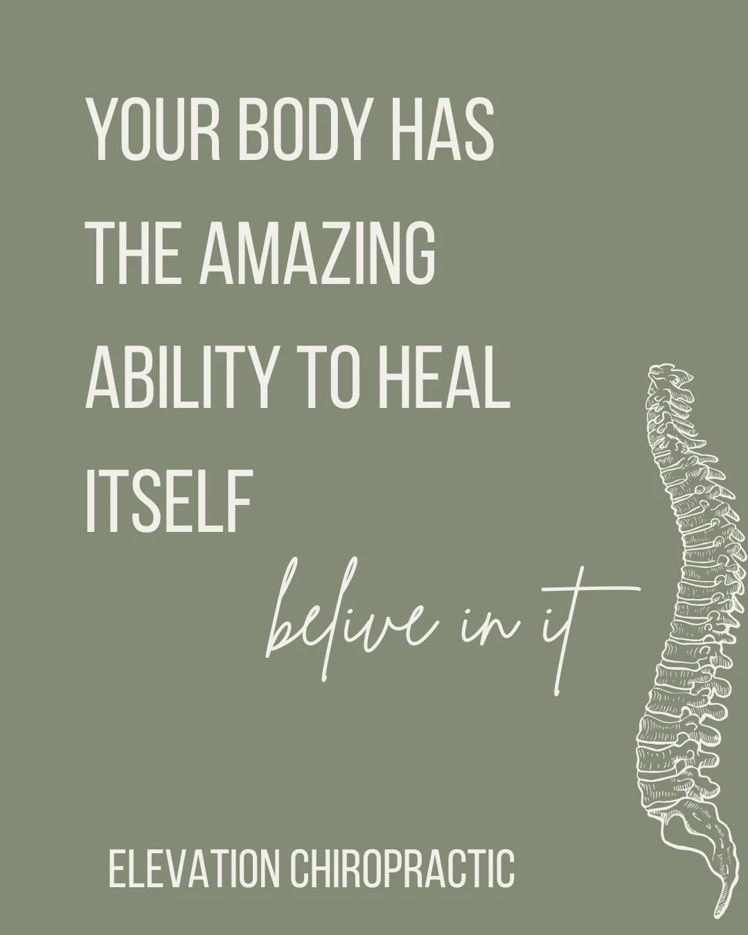 We believe in the body&rsquo;s ability to heal and in giving it the support it needs along the way.

We are here for you:
Monday-Thursday 9-1, 3-6, and Friday 9-1
515-461-3505
Elevationchiropracticankeny.com
#ankenyiowa #ankenychiropractor #familywel