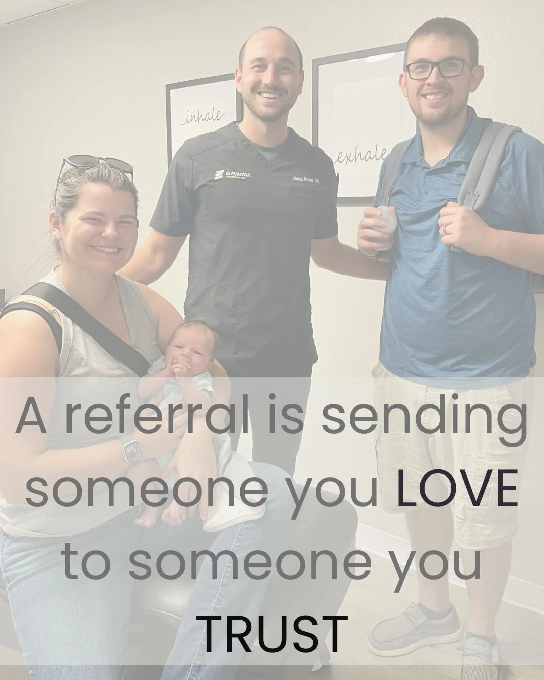 The greatest compliment we can receive is your referral.
Thank you for trusting Elevation Chiropractic with your care and for sharing our office with the people you care about!