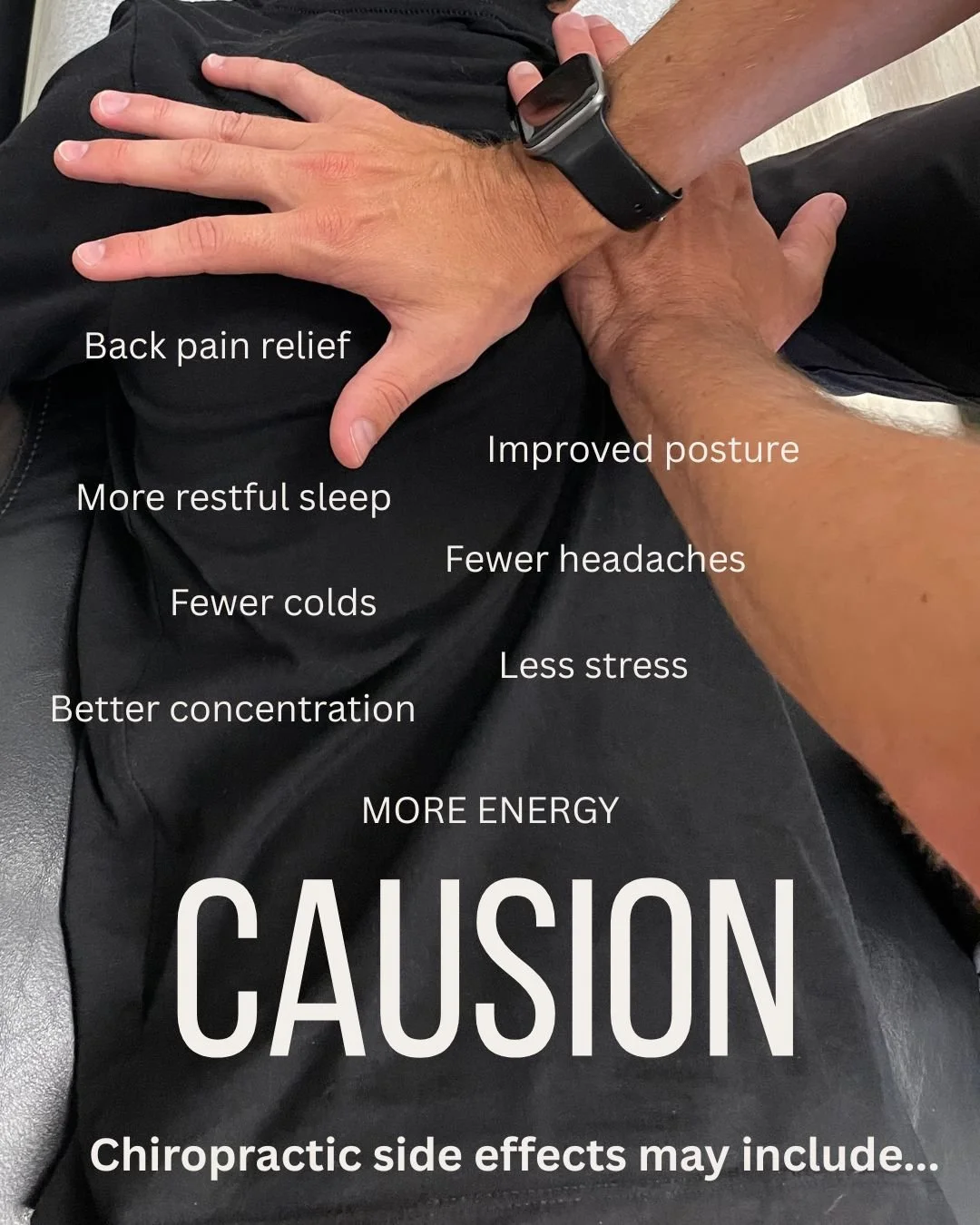 ⚠️ Chiropractic side effects may include:

Standing up straighter
Accidentally turning your head without pain
Saying &ldquo;wow&rdquo; when you get off the table
Becoming that person who tells everyone they need an adjustment

We can't wait to see yo