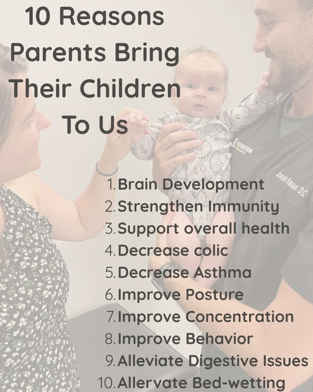 Kids are active. Their spines should keep up. Gentle chiropractic care for growing bodies.

We can't wait to see you!
Monday-Thursday 9-1, 3-6, and Friday 9-1
515-461-3505
Elevationchiropracticankeny.com
#ankenyiowa #ankenychiropractor #familywellnes