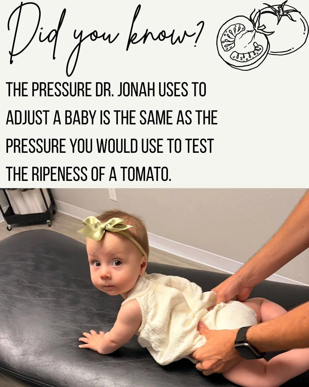 Gentle chiropractic care for infants uses extremely light contact, often compared to the pressure used to check the ripeness of a tomato. 

We can't wait to meet your little ones!
Monday-Thursday 9-1, 3-6, and Friday 9-1
515-461-3505
Elevationchiropr