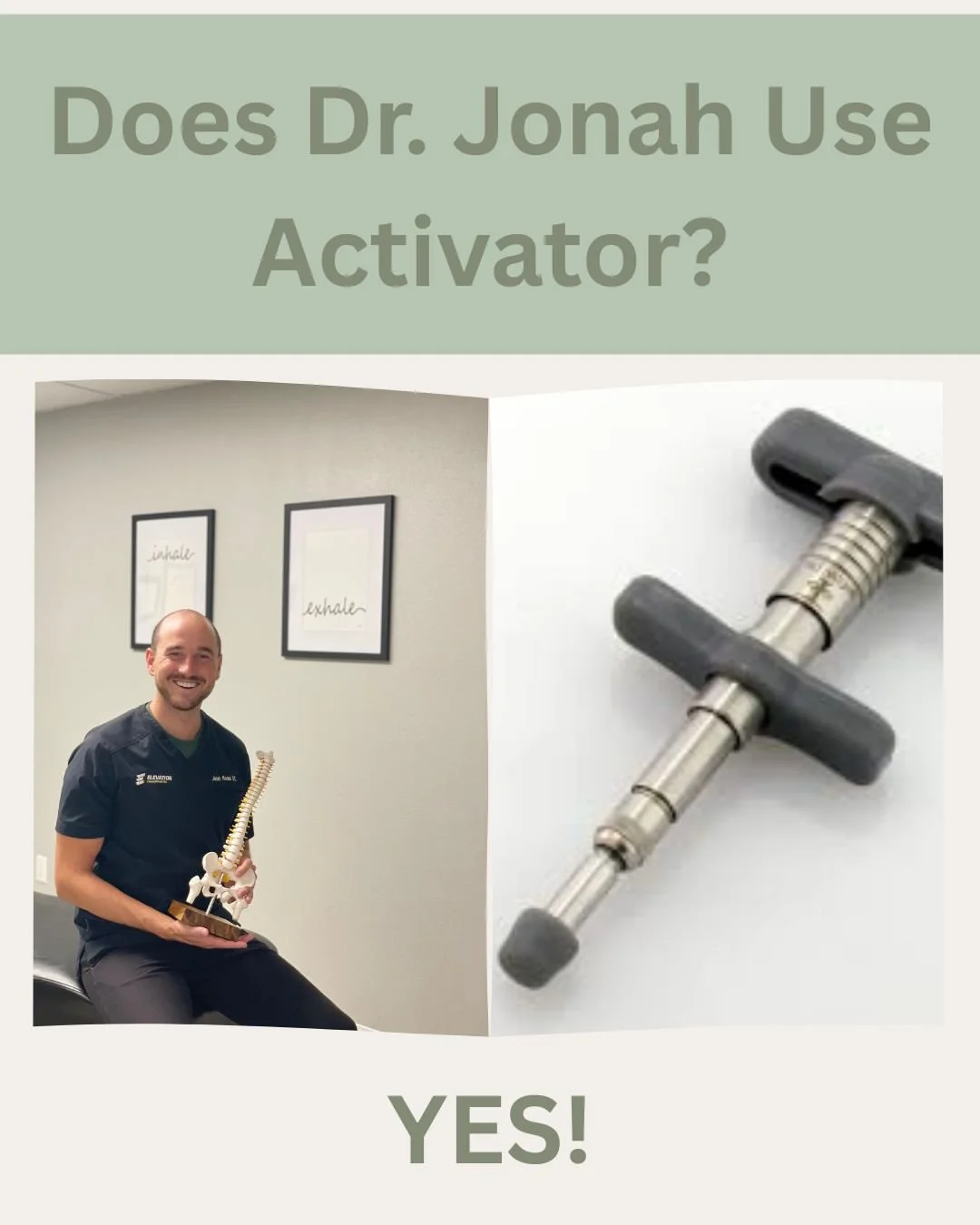 At Elevation Chiropractic, we use the Activator because it allows us to deliver gentle, specific adjustments based on each patient&rsquo;s individual needs.

It&rsquo;s a handheld instrument that provides a quick, controlled impulse to targeted areas