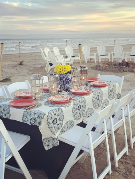 Dinner with friends on the beach.  Table rental and chairs.  