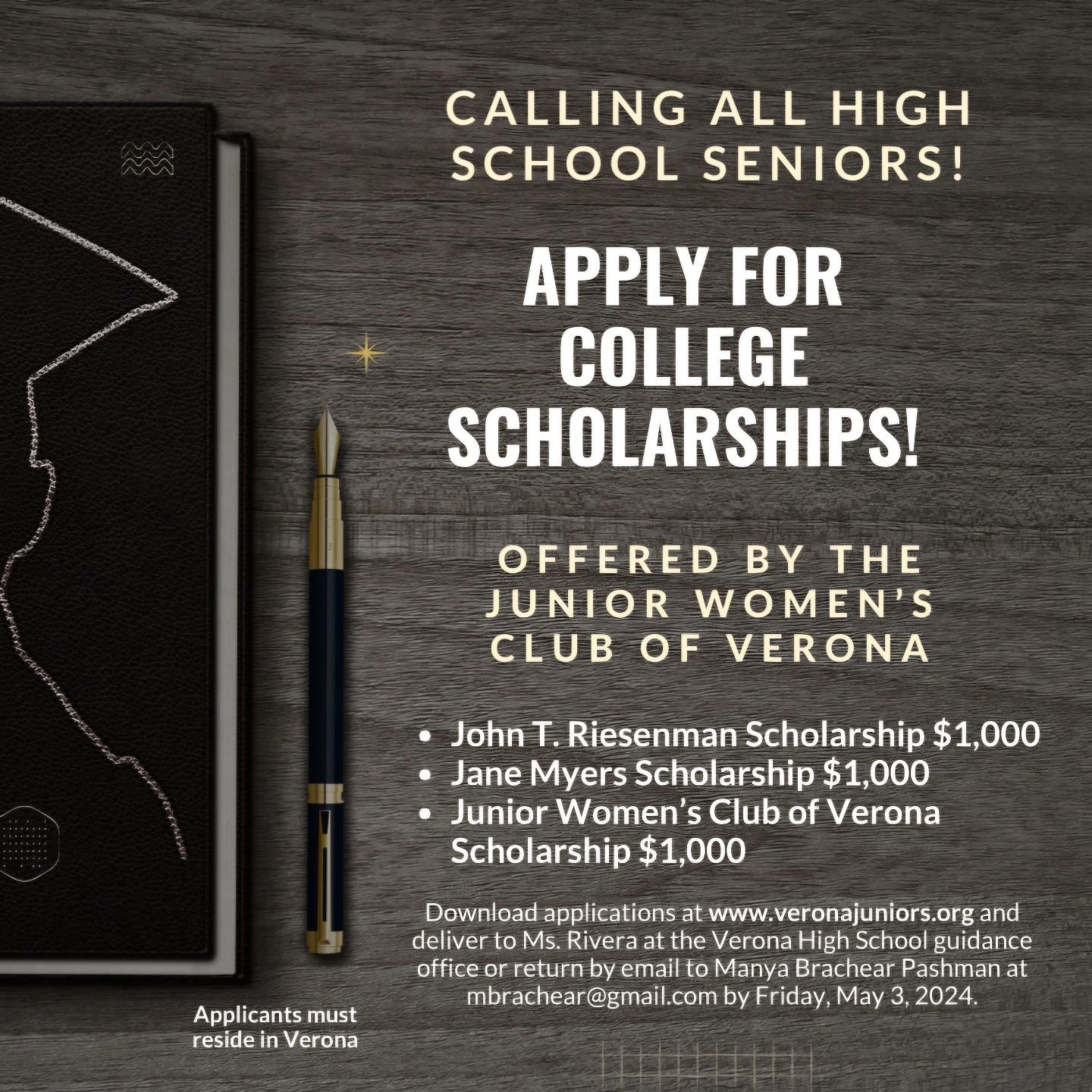 Visit veronajuniors.org/scholarships to apply for our three $1,000 awards. Due May 3rd!

#veronanj #scholarships