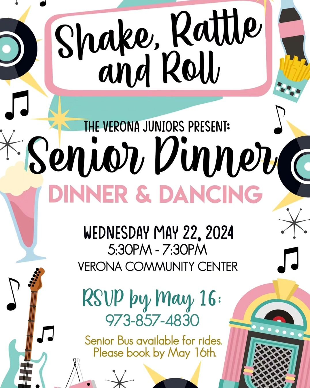 Our annual Senior Dinner is coming up this month! RSVP for this fun themed night with food and dancing by May 16. See you there!

#veronanj @township_of_verona