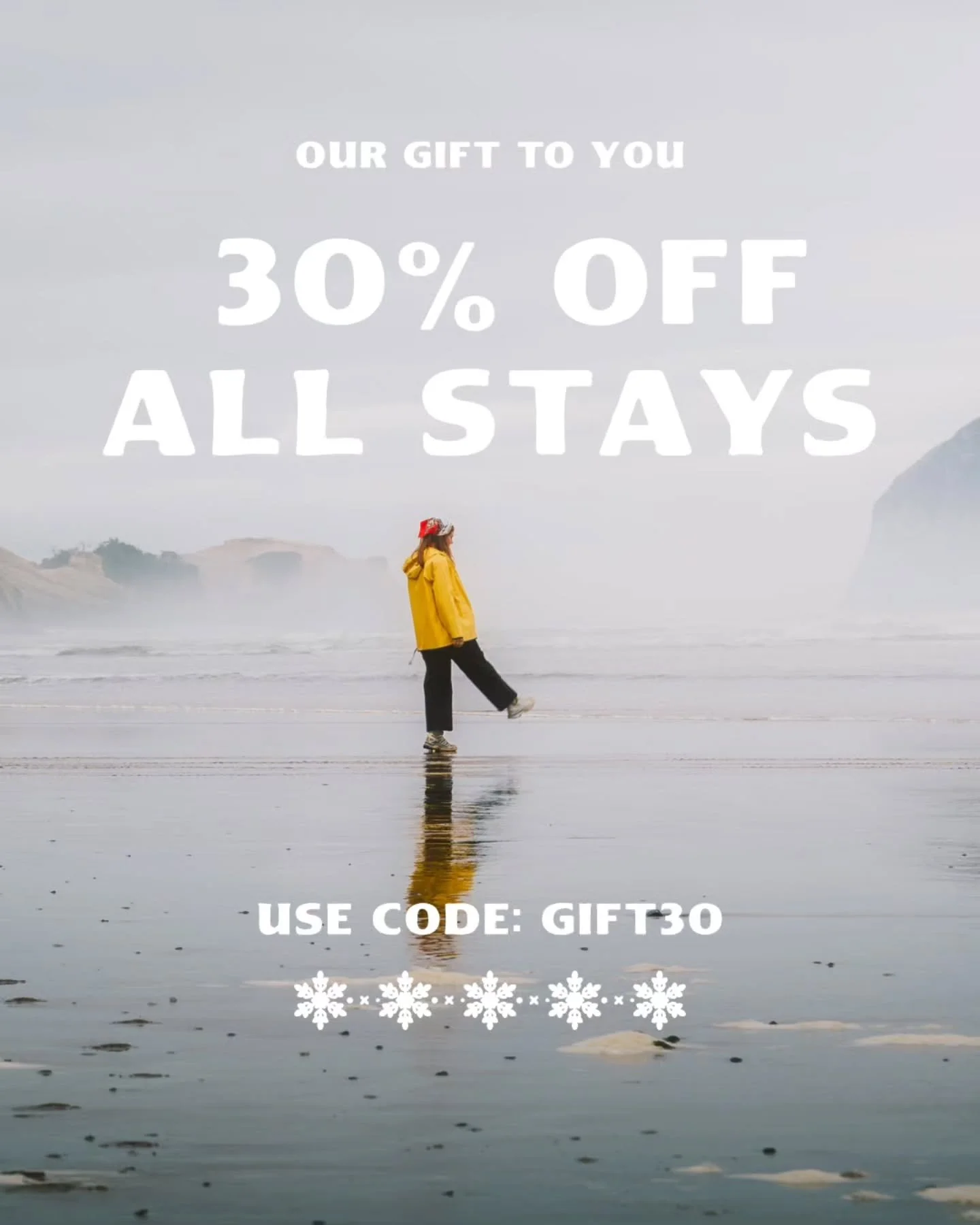 It&rsquo;s here&mdash;our biggest offer of the year ✨
From&nbsp;Tuesday, November 25 through Monday, December 1, enjoy an extra&nbsp;30% off all stays&nbsp;at Two Capes Lookout.

If you&rsquo;ve been waiting for a winter reset, a slow spring getaway,