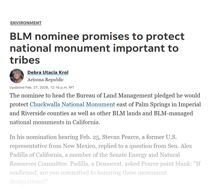 Arizona Republic: BLM nominee promises to protect national monument important to tribes