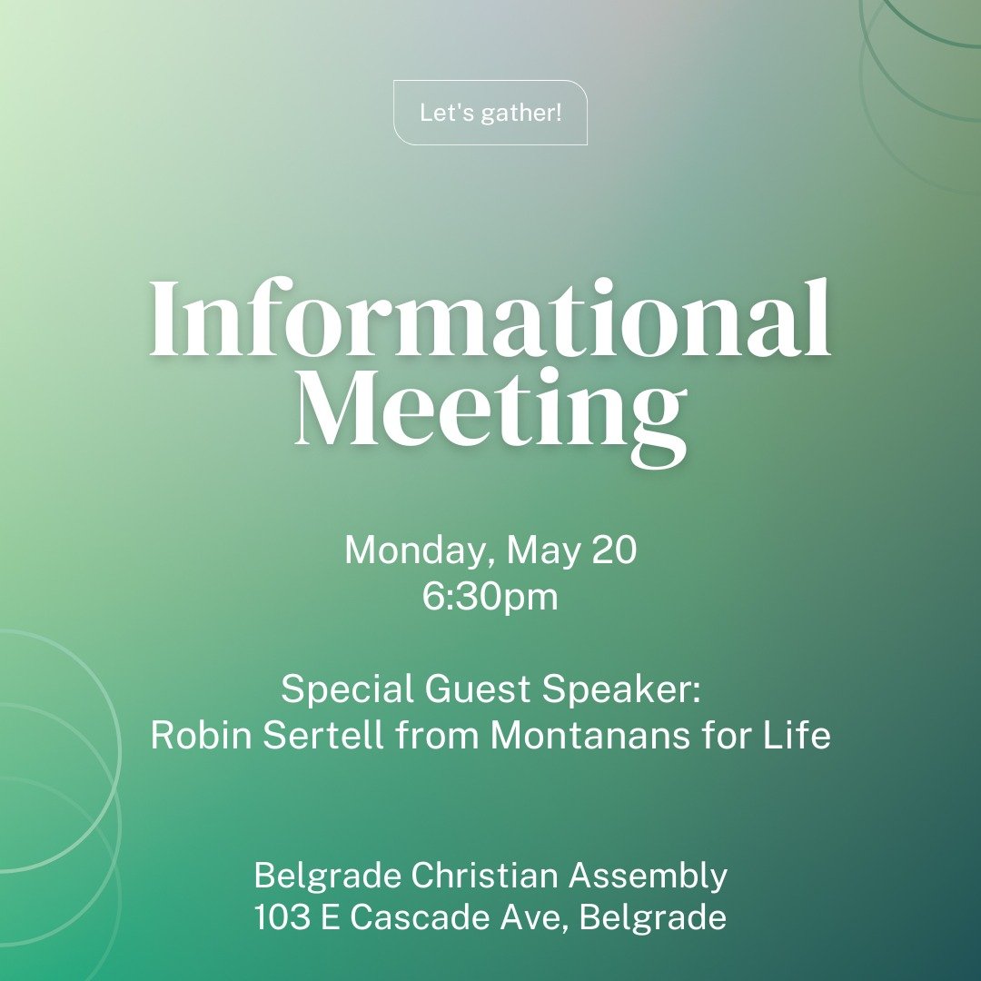 Everyone is welcome to join us for our Informational Meeting this Monday! Special guest speaker Robin Sertell from Montanans for Life
https://www.gallatinvalleyrighttolife.com/events/gvrtl-informational-meeting
#robinsertell #montanansforlife