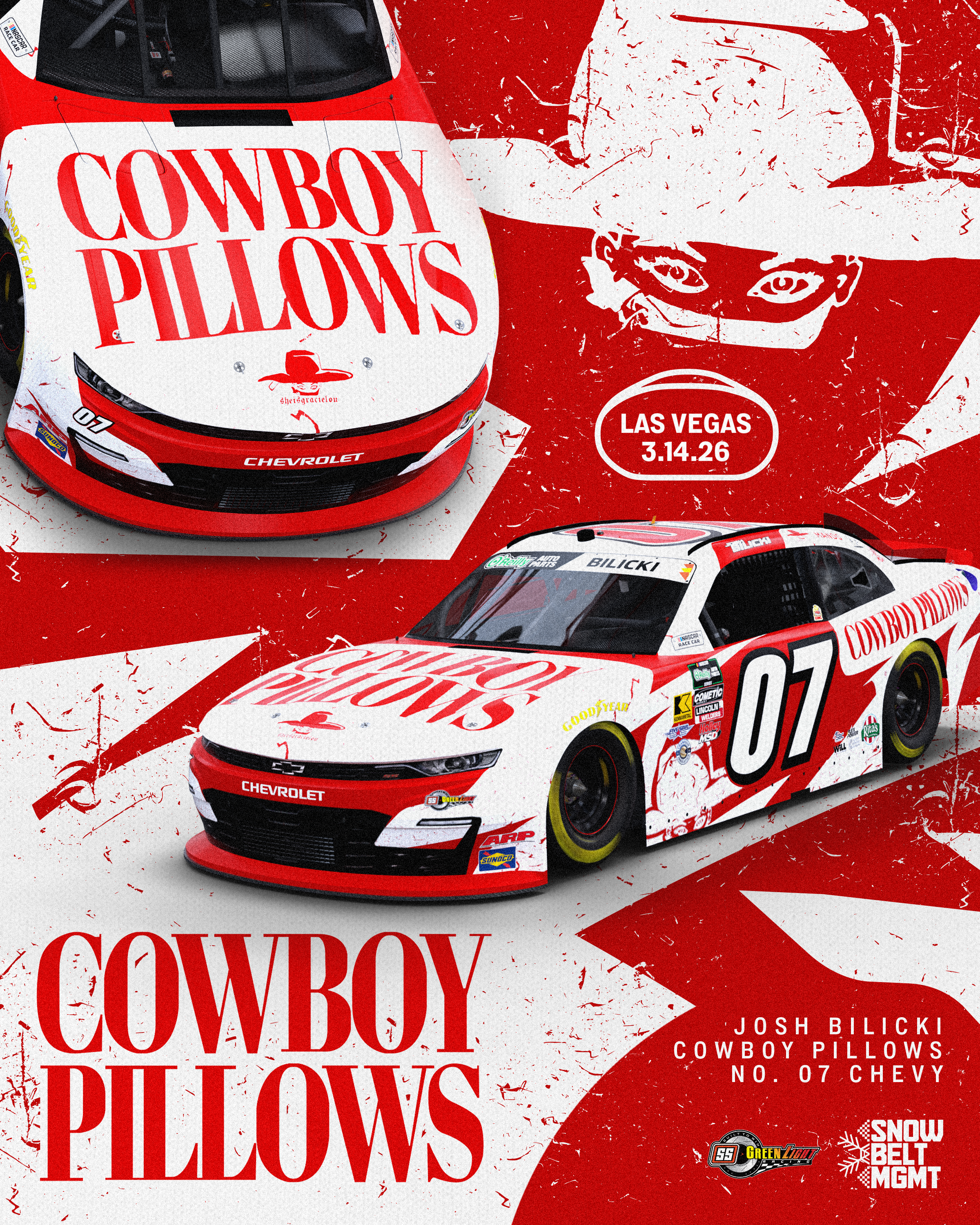 JOSH BILICKI AND SHEISGRACIELOU TEAM UP TO BRING COWBOY PILLOWS TO LAS VEGAS MOTOR SPEEDWAY