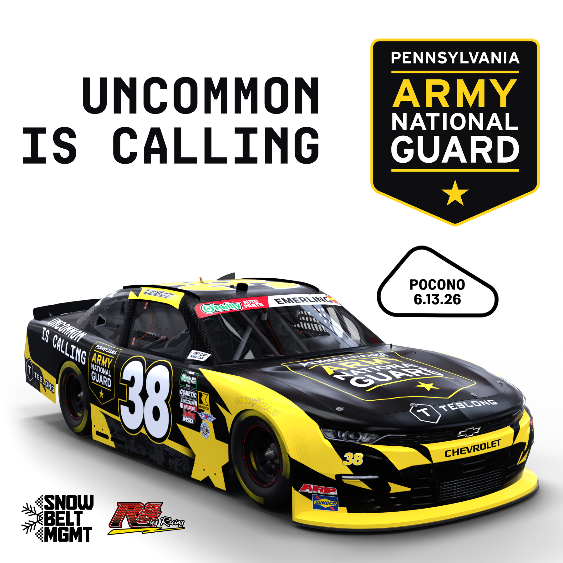 PATRICK EMERLING PARTNERS WITH THE PENNSYLVANIA ARMY NATIONALGUARD AT POCONO RACEWAY TO REMIND RESIDENTS THAT UNCOMMON IS CALLING