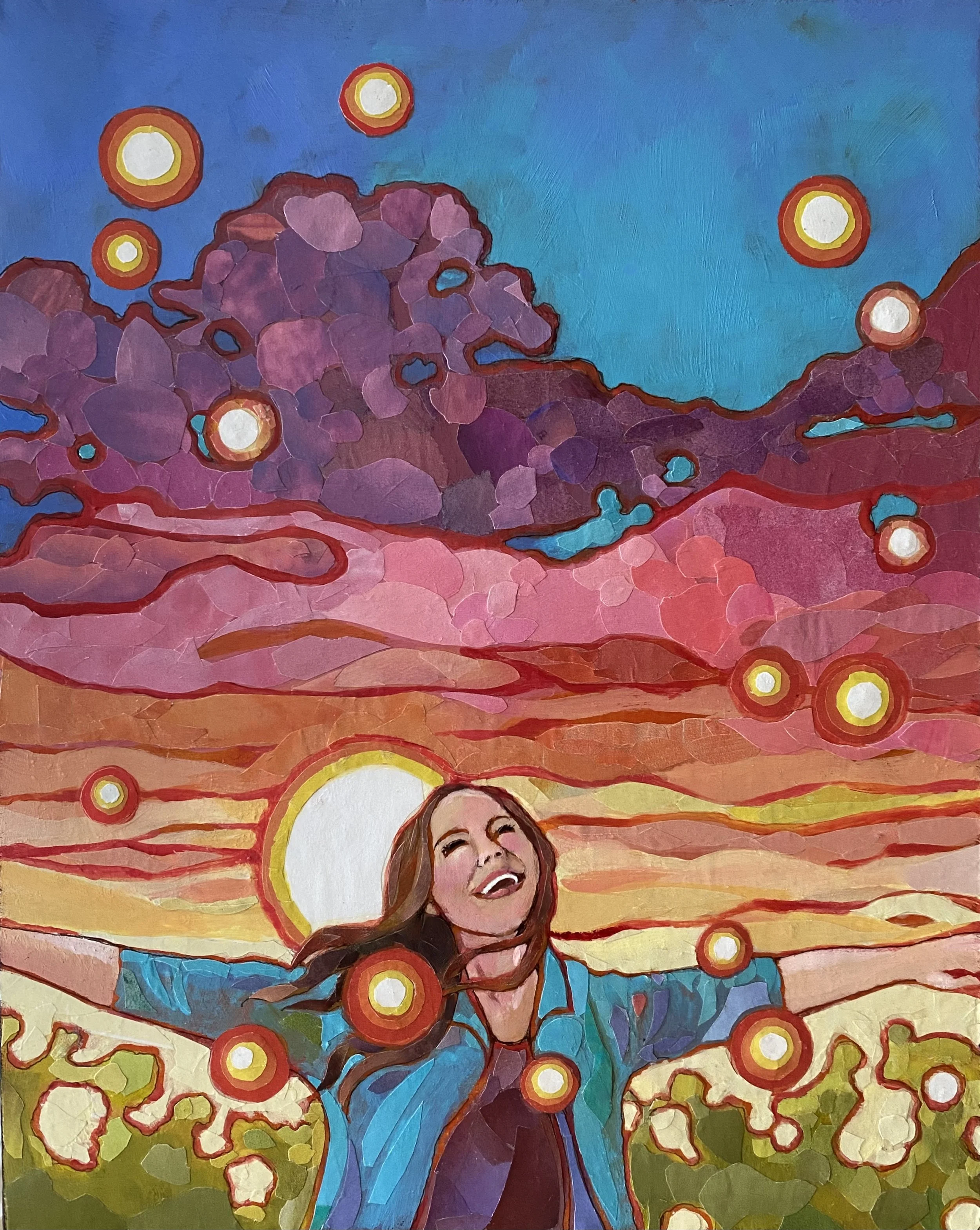 "Find Your Miracles" Art can do so much for us; like communicate information, lift our mood, or help us draw closer to the Divine.  What does art do for you?
8" x 10" Upcycled Paper mixed media on board *Original is Available- Contact the artist at r