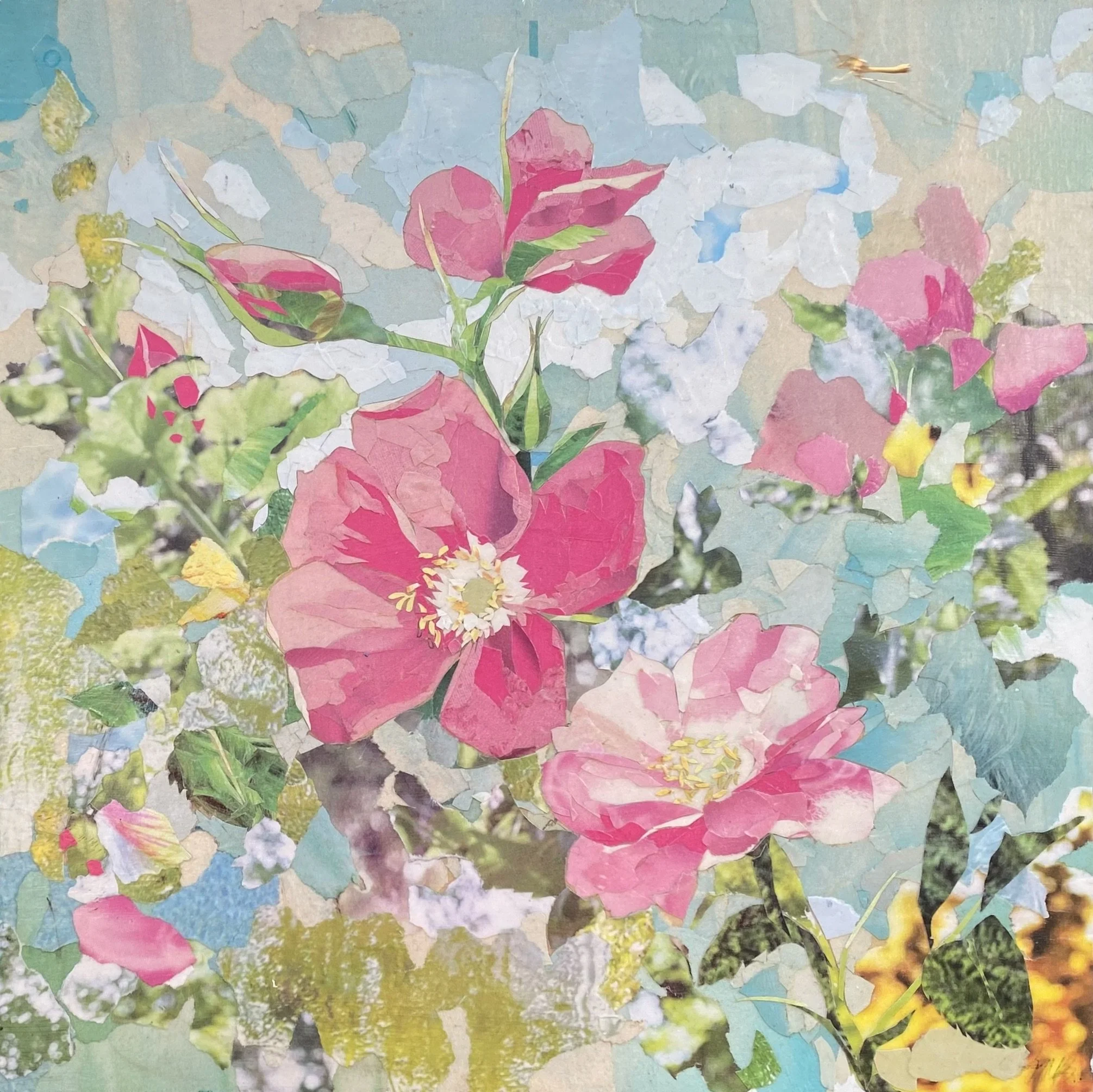 "Shrub Roses"
     A springtime pick-me-up of Rugosa shrub roses.
10" x 10" inch upcycled magazine paper on wood board.
*Original is Available- Contact the artist at rmbirrellstudio@gmail.com