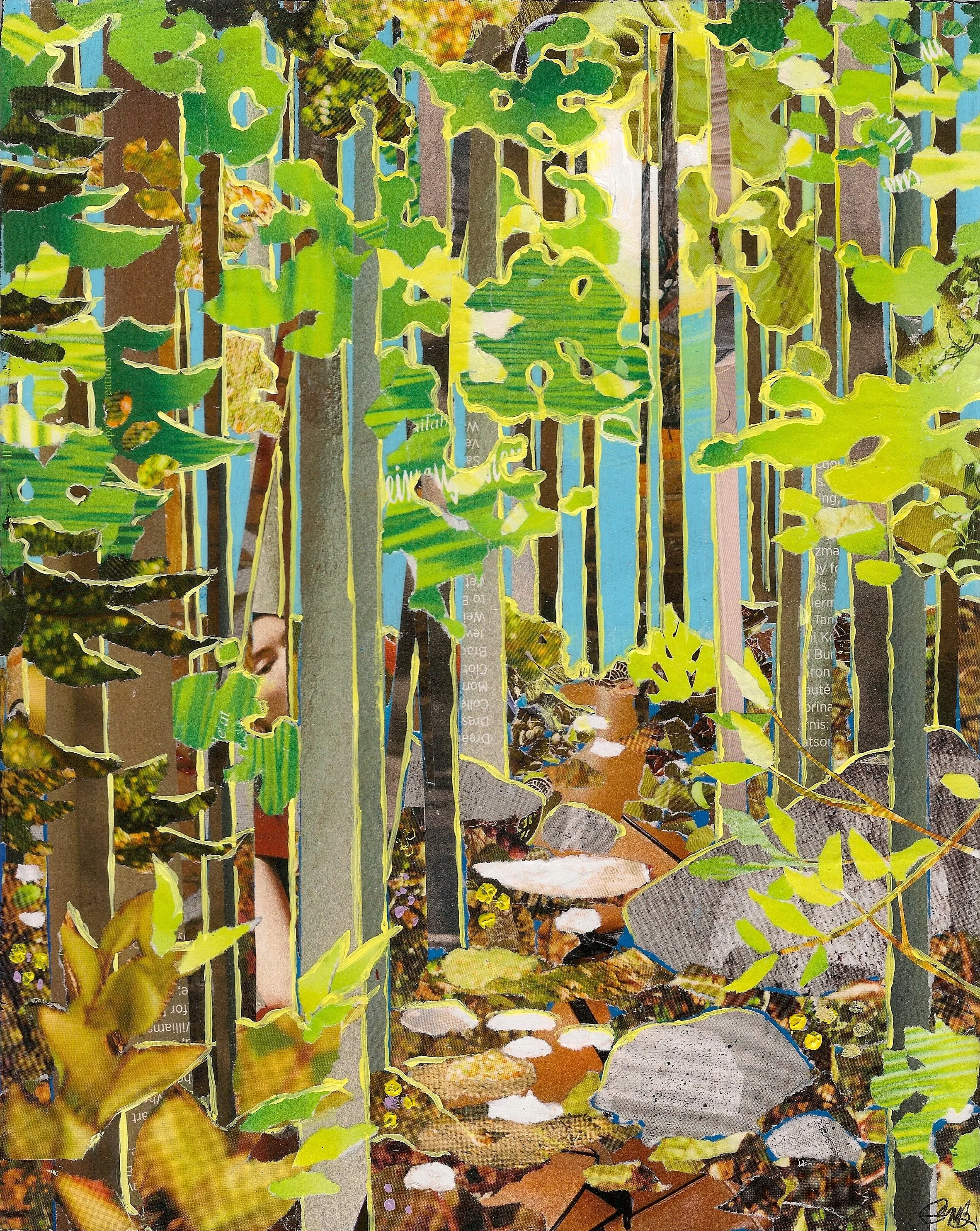 "Great Maine Woods"
8" x 10" inch upcycled magazine paper with acrylic on wood panel.
Original is: Sold  Contact the artist if you'd like to commission your own Woods piece!
rmbirrellstudio.com