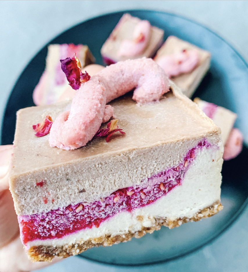 Raw Cheesecake Slices with Raspberry and Blackberry Swirl