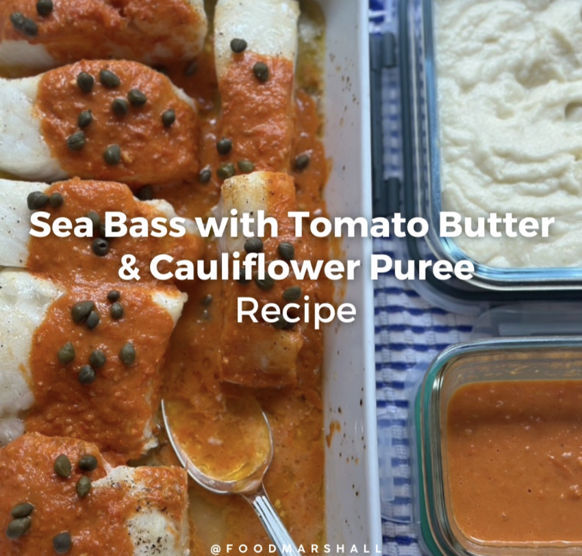 Sea bass with tomato butter and cauliflower puree