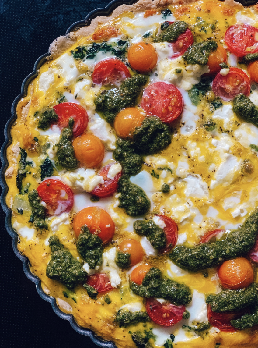 Tomato, Basil, and Goat Cheese Frittata &amp; QUICHE — 2 recipes 