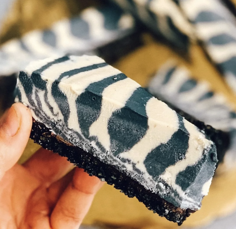 Raw Zebra Cake — Orange &amp; ACTIVATED Charcoal-Tahini Swirl