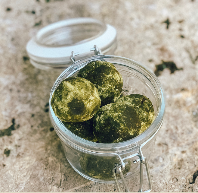 Cacao-Almond Matcha Truffles with Ginger and Vanilla