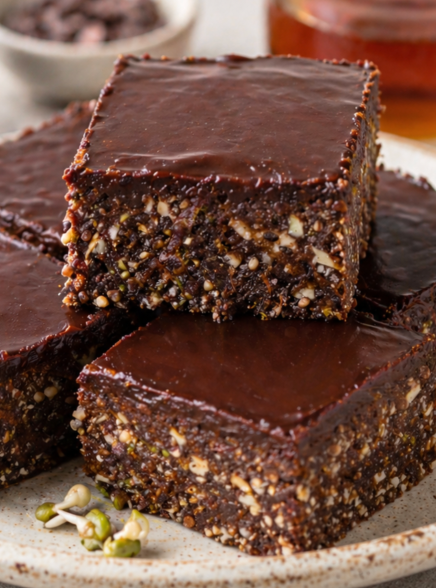 Raw Sprouted-Nut Brownies with Maple-Chocolate Ganache