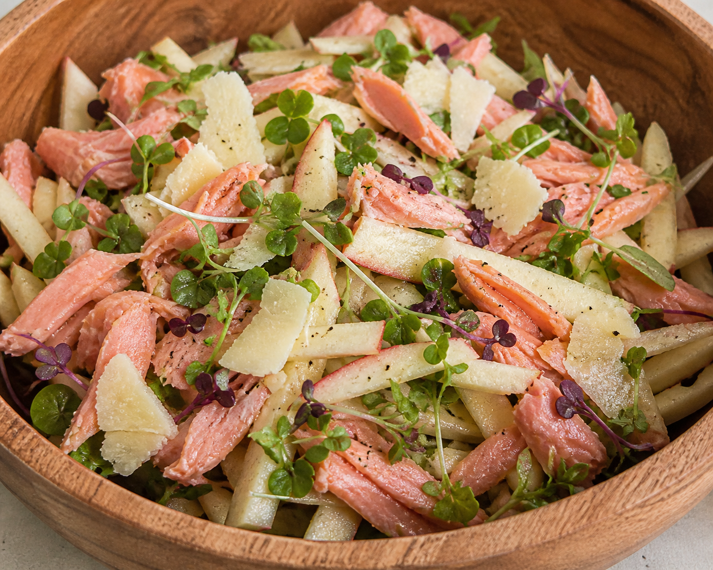 Smoked Trout Salad with Apple, Manchego, and Microgreens