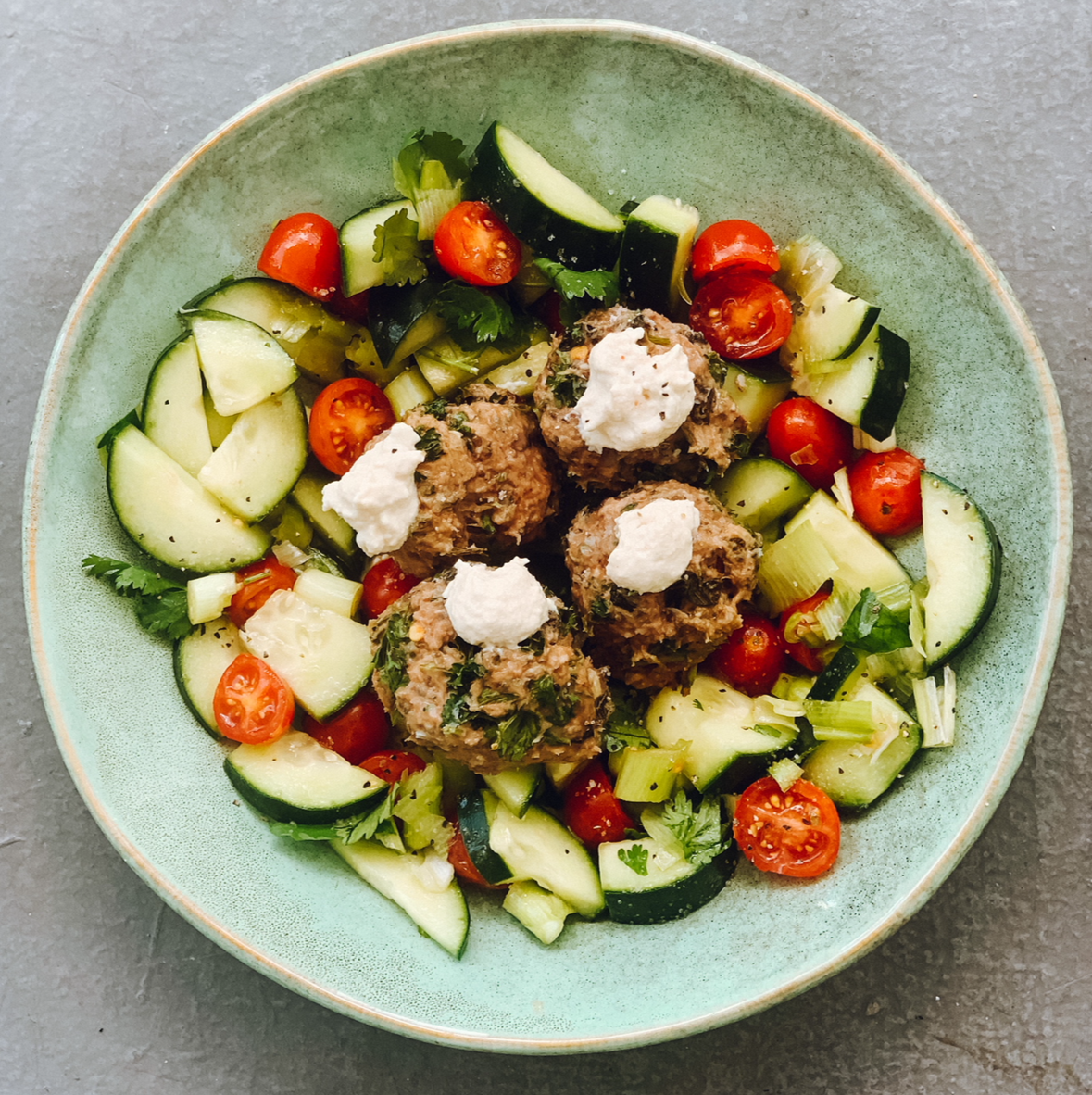 Harissa Lamb Patties with Cucumber Feta Salad