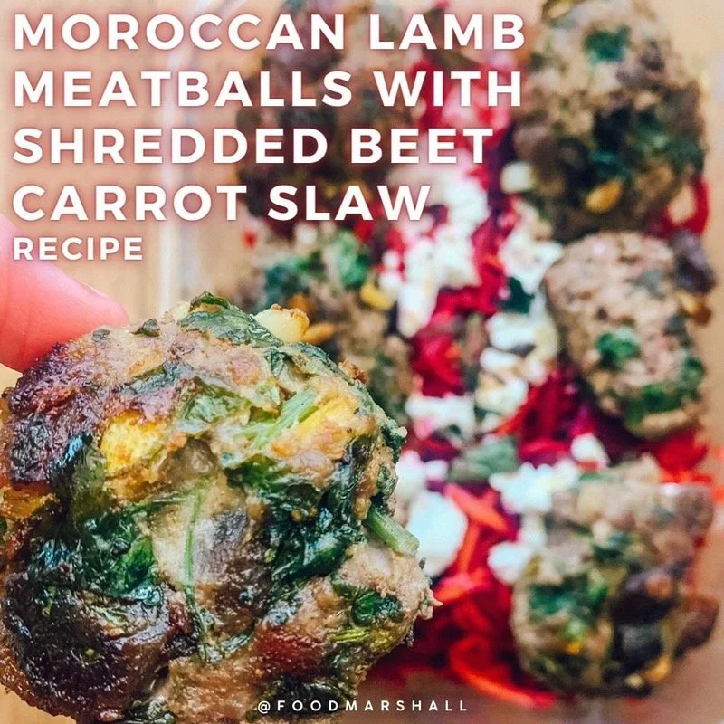 MOROCCAN LAMB MEATBALLS WITH BEET &amp; CARROT SLAW