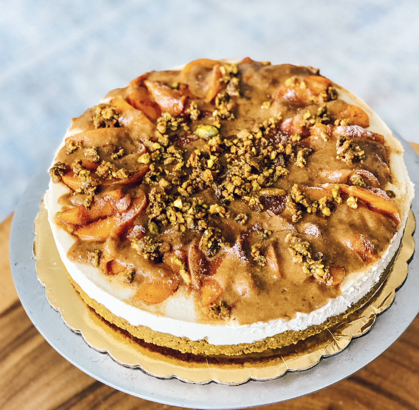 Pistachio-Crust Cheesecake with Apricot Caramel