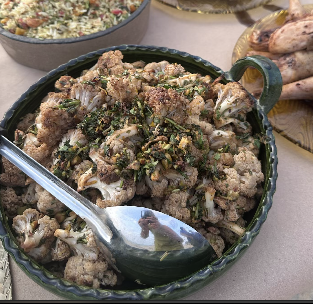 ROASTED CAULIFLOWER WITH CHERMOULA AND PISTACHIO-PARSLEY-LEMON GREMOLATA