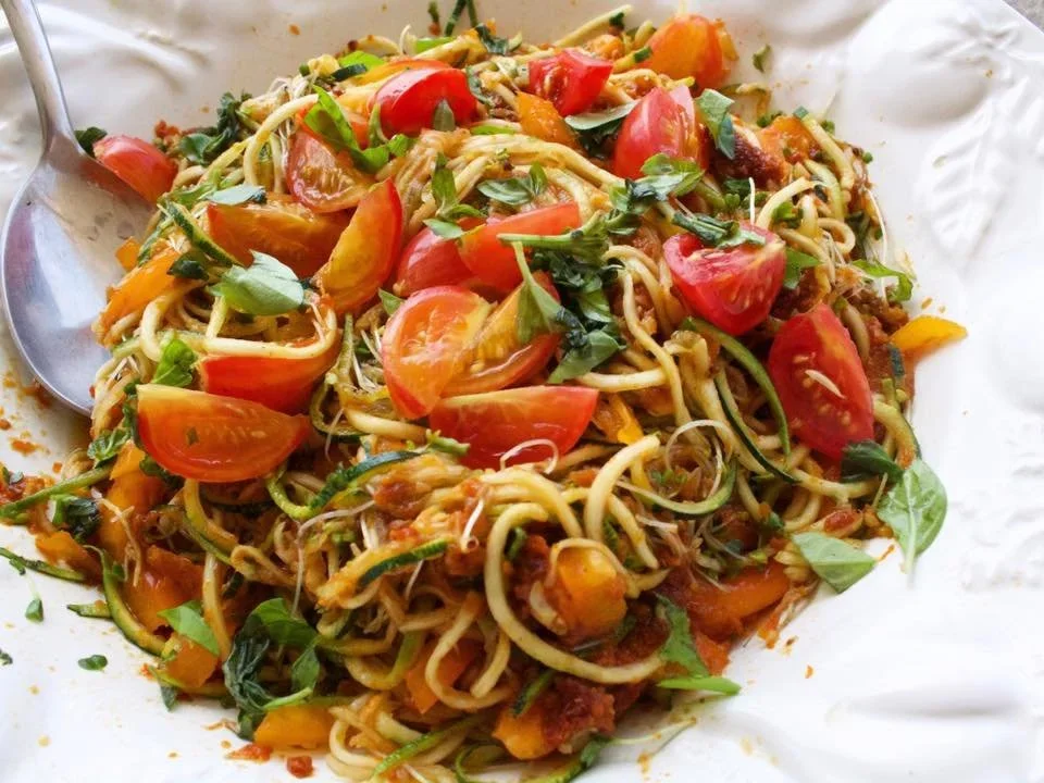 Garden Tomato Basil Sauce with Zucchini Noodles &amp; Grass-Fed Meatballs — Plus: how to prune your tomato plants for maximum harvest