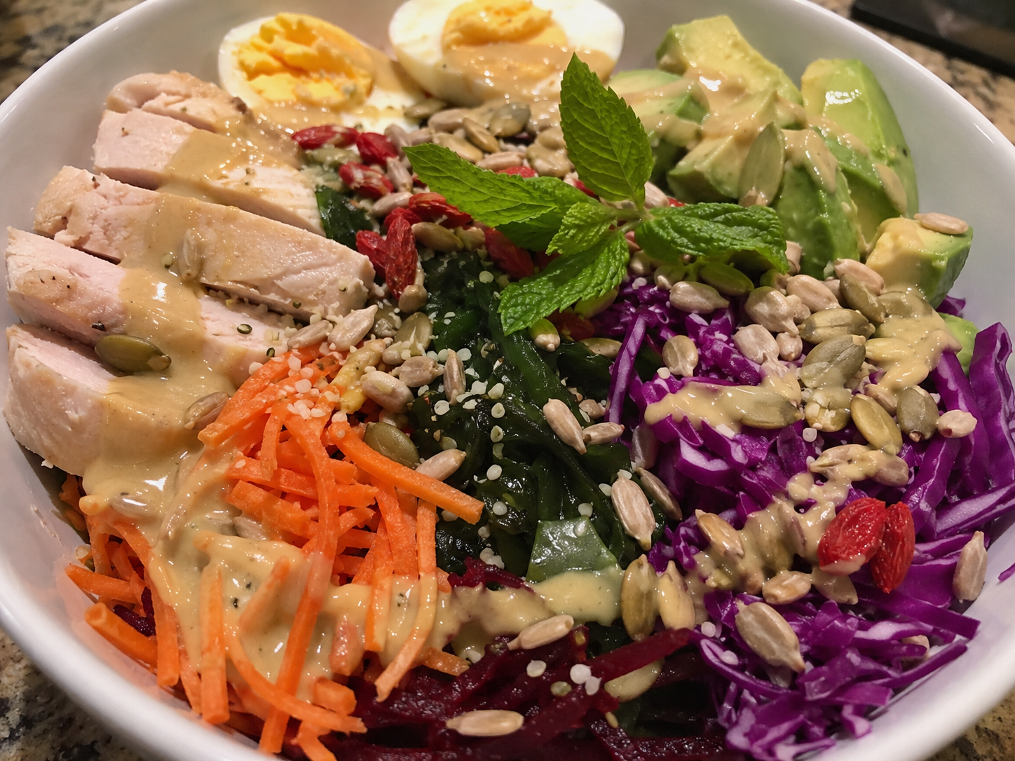 Rainbow Mineral Salad with Wakame and Tahini Dressing