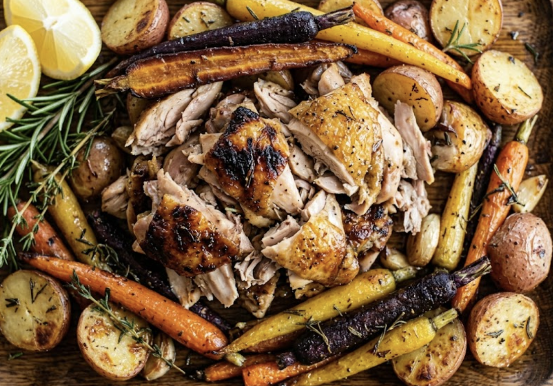 Roasted Citrus Chicken with Carrots, Potatoes, and Herbs