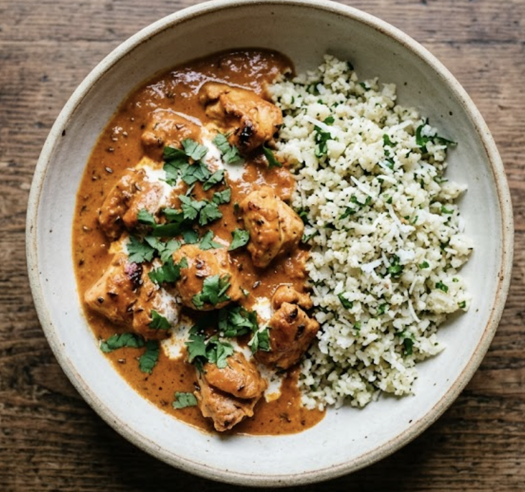 Tikka Masala over Cilantro Coconut Cauliflower Rice