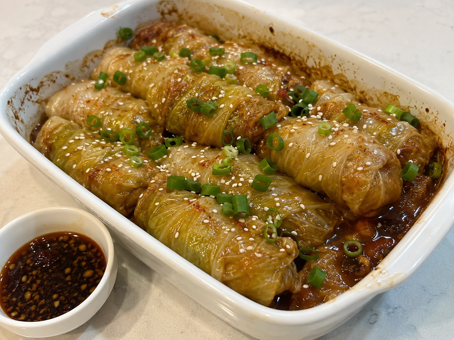 Asian Cabbage Rolls with  Dipping Sauce