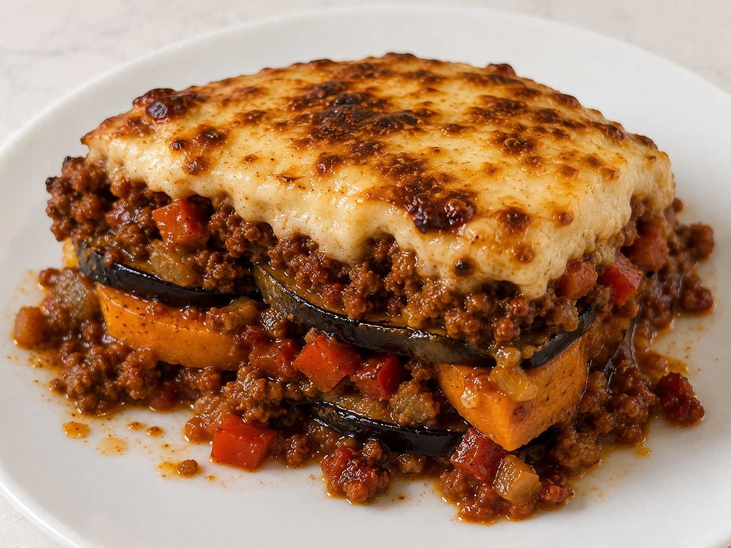 Grain-Free Eggplant Moussaka with Sweet Potato and Béchamel