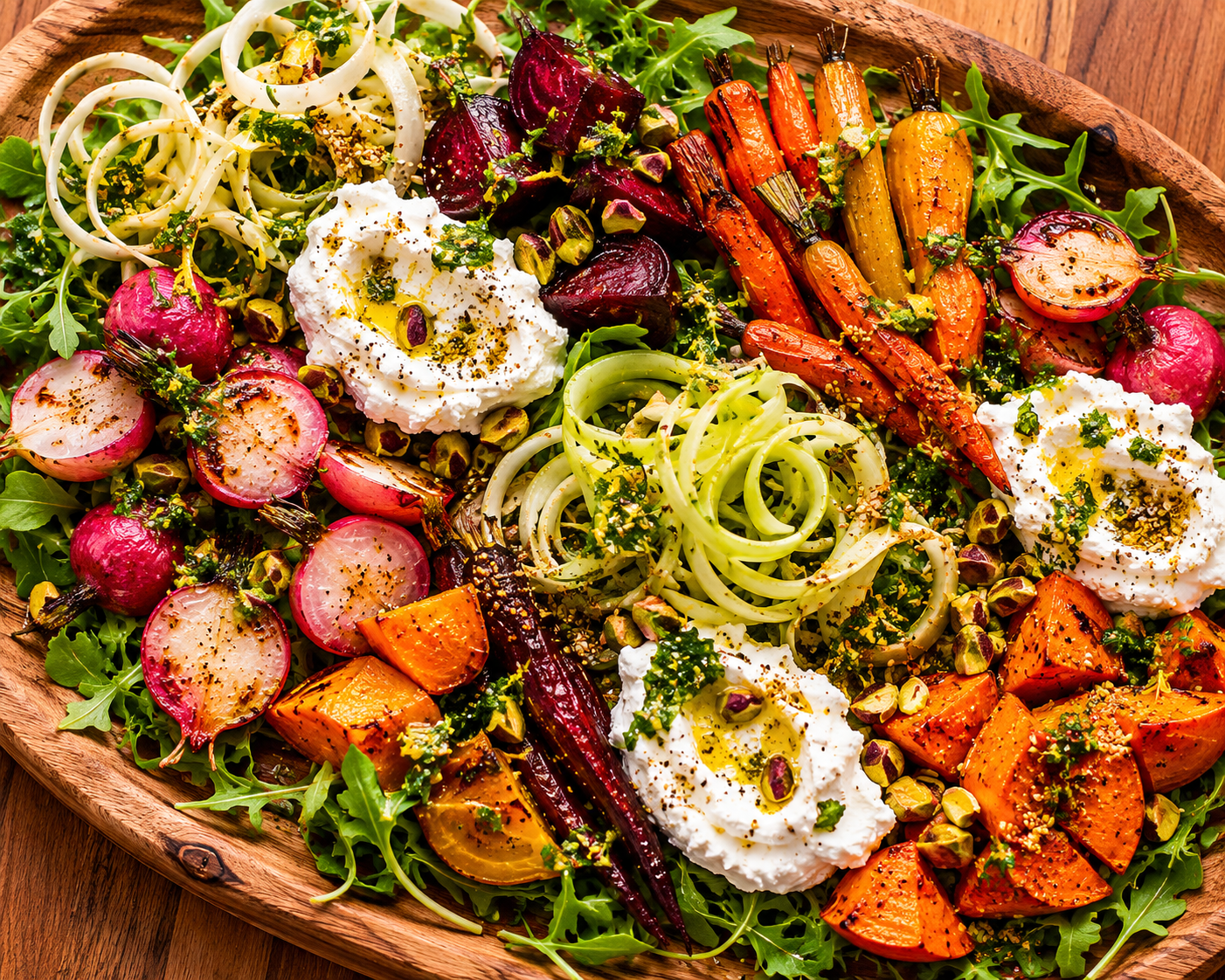 Farm-to-Table Roasted Root Vegetables with Labneh, Dukkah, and Mint Gremolata