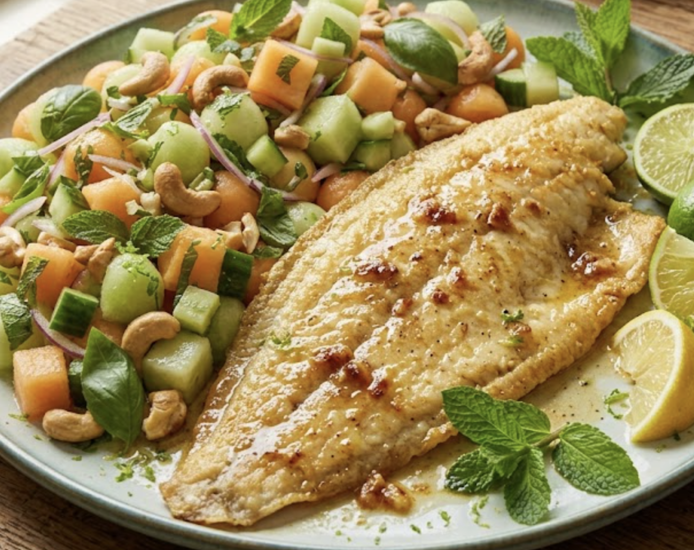 Melon Salad with Lemon Dover Sole
